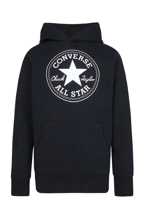 Converse bluza copii culoarea negru, cu glugă, cu imprimeu