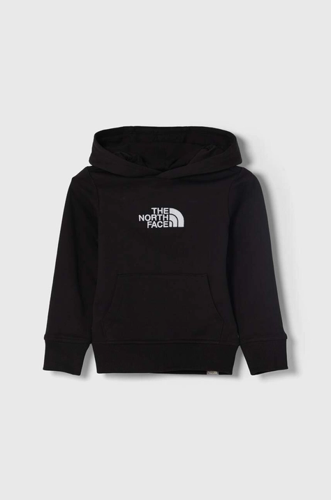 Detská bavlnená mikina The North Face DREW PEAK LIGHT P/O HOODIE čierna farba, s kapucňou, s nášivkou