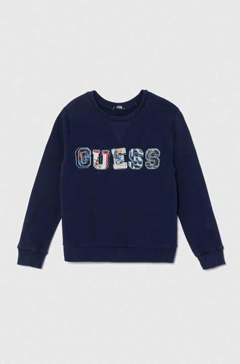 Guess bluza bawełniana kolor granatowy z aplikacją