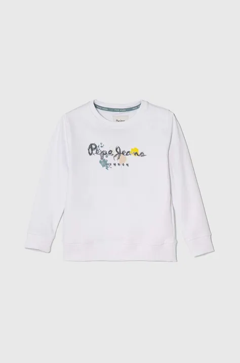 Детская хлопковая кофта Pepe Jeans BIGE цвет белый с принтом