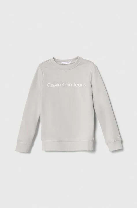 Otroški bombažen pulover Calvin Klein Jeans siva barva
