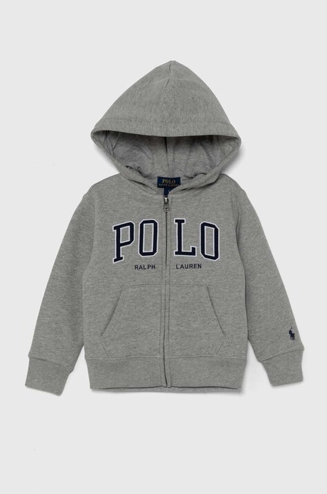 Polo Ralph Lauren bluza copii culoarea gri, cu glugă, cu imprimeu, 322950835002
