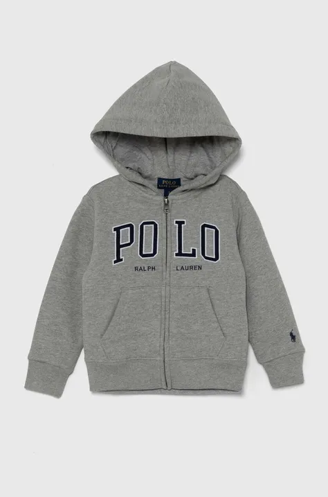 Дитяча кофта Polo Ralph Lauren колір сірий з капюшоном з принтом 322950835002