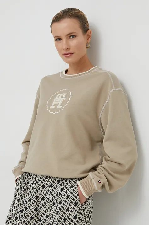 Βαμβακερή μπλούζα Tommy Hilfiger γυναικεία, χρώμα: μπεζ