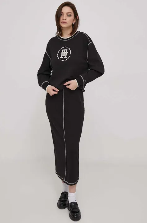 Βαμβακερή μπλούζα Tommy Hilfiger γυναικεία, χρώμα: μαύρο