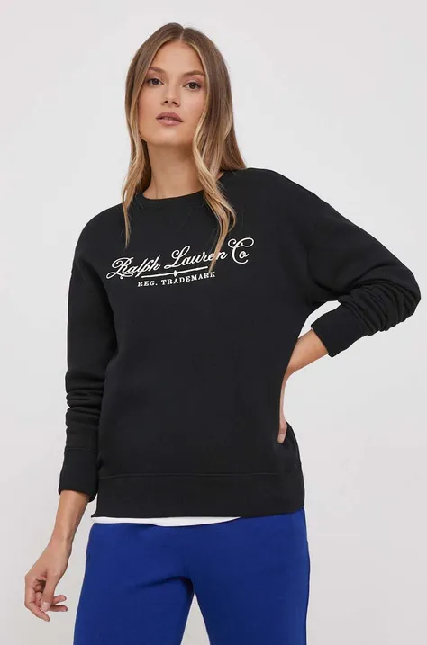 Polo Ralph Lauren bluză femei, culoarea negru, cu imprimeu 211916117