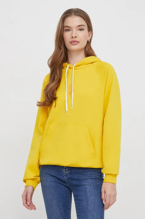 Хлопковая кофта Polo Ralph Lauren женская цвет жёлтый с капюшоном с аппликацией