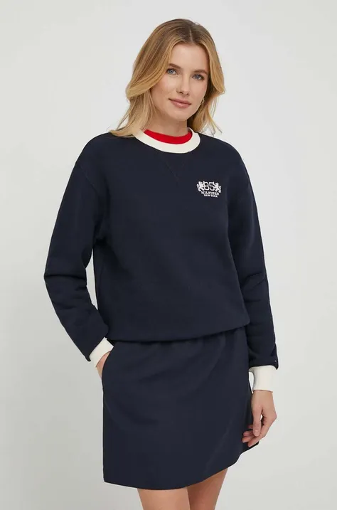 Βαμβακερή μπλούζα Tommy Hilfiger γυναικεία, χρώμα: ναυτικό μπλε