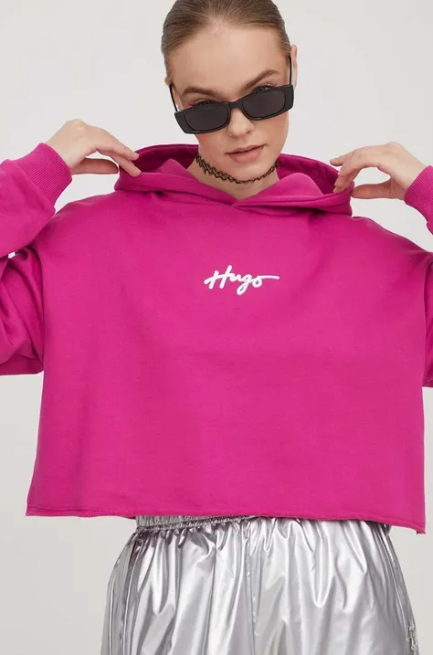 Кофта HUGO женская цвет розовый с капюшоном с аппликацией