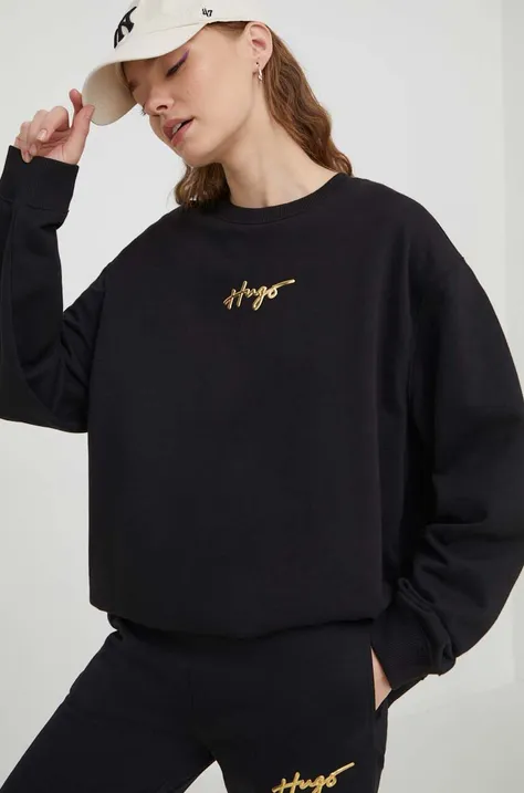 HUGO bluza damska kolor czarny z aplikacją