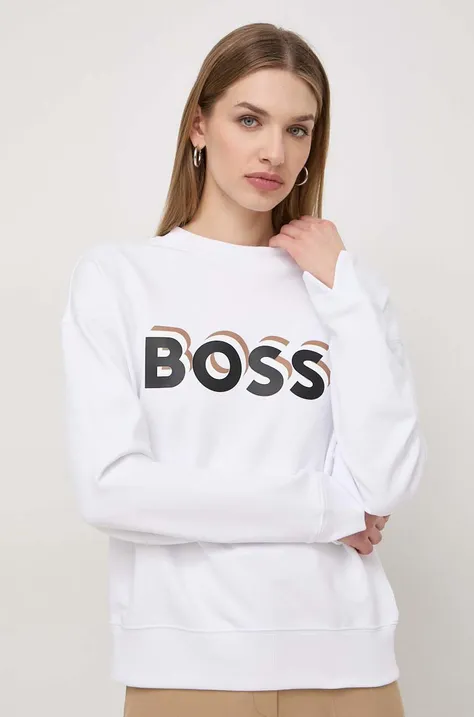 BOSS bluza bawełniana damska kolor biały z aplikacją