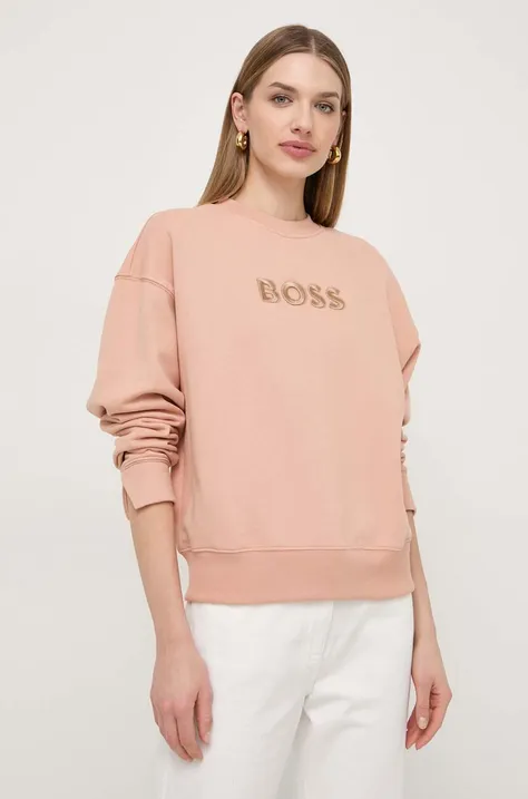 Βαμβακερή μπλούζα BOSS γυναικεία, χρώμα: πορτοκαλί