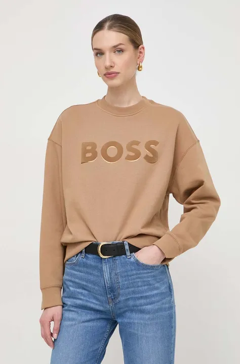 Βαμβακερή μπλούζα BOSS γυναικεία, χρώμα: μπεζ