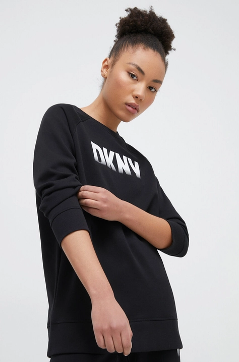 Mikina Dkny dámská, černá barva, s potiskem, DP3T9623