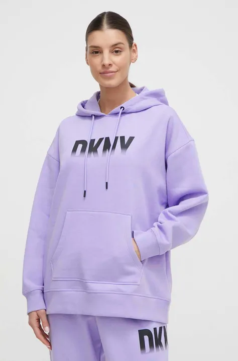 Dkny bluza femei, culoarea violet, cu glugă, cu imprimeu