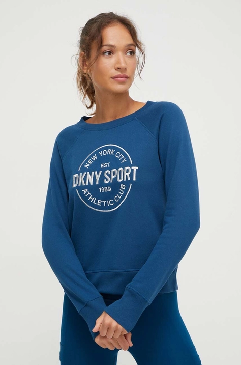 Dkny felpa donna colore blu con applicazione