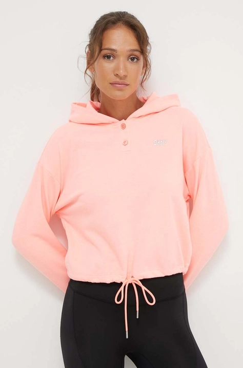 Mikina Dkny dámská, růžová barva, s kapucí, aplikací, DP3T9723