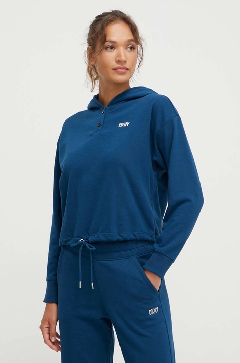 Dkny felső sötétkék, női, nyomott mintás, kapucnis, DP3T9723