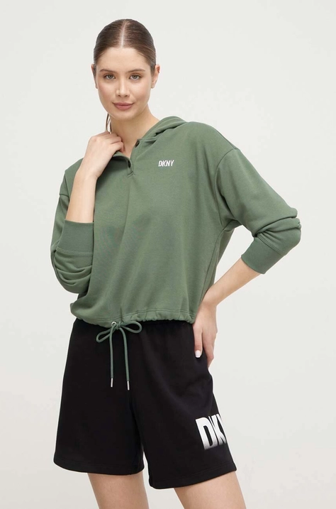 Dkny felső zöld, női, nyomott mintás, kapucnis, DP3T9723