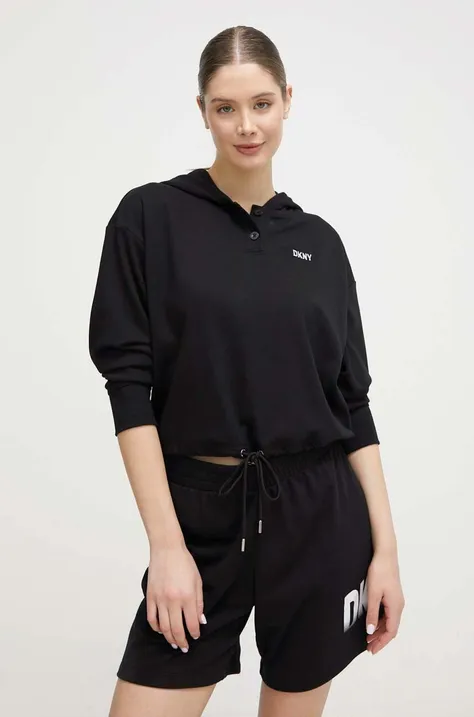 Dkny bluza femei, culoarea negru, cu glugă, cu imprimeu