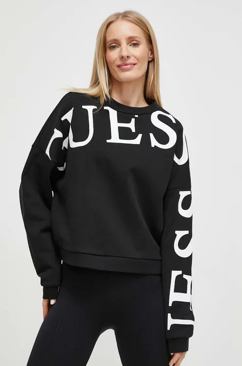 Βαμβακερή μπλούζα Guess γυναικεία, χρώμα: μαύρο
