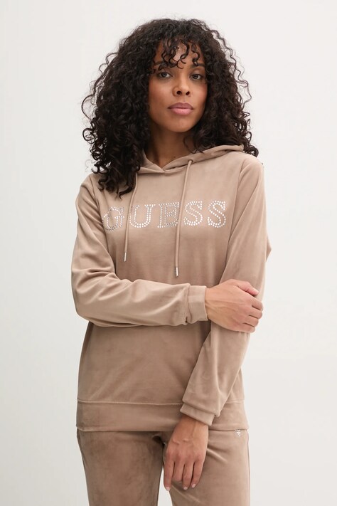 Mikina Guess COUTURE dámska, hnedá farba, s kapucňou, V4RQ25 KBXI2