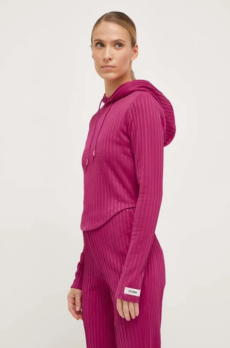 Dukserica Guess za žene, boja: ružičasta, s kapuljačom, bez uzorka