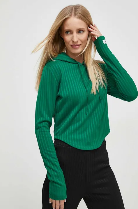 Guess bluza damska kolor zielony z kapturem gładka