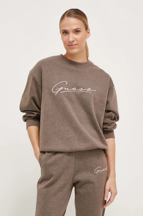 Guess bluza ALLYCIA damska kolor brązowy z aplikacją V4RQ01 KC3D2