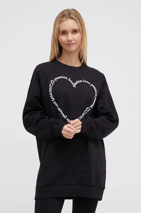 Βαμβακερή μπλούζα Guess γυναικεία, χρώμα: μαύρο