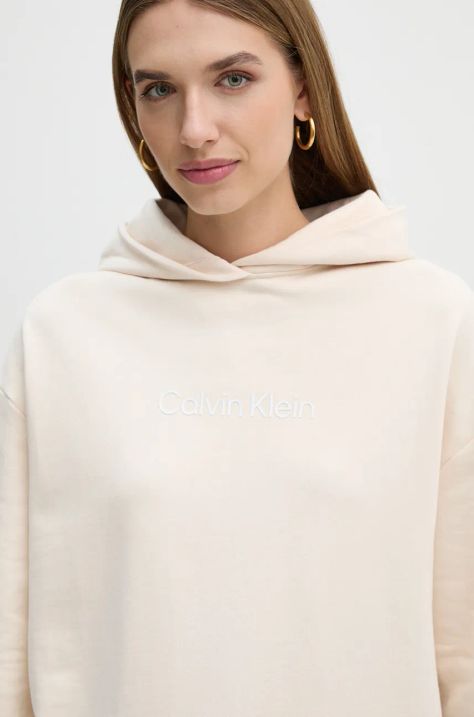 Bavlněná mikina Calvin Klein dámská, růžová barva, s kapucí, s potiskem, K20K205449