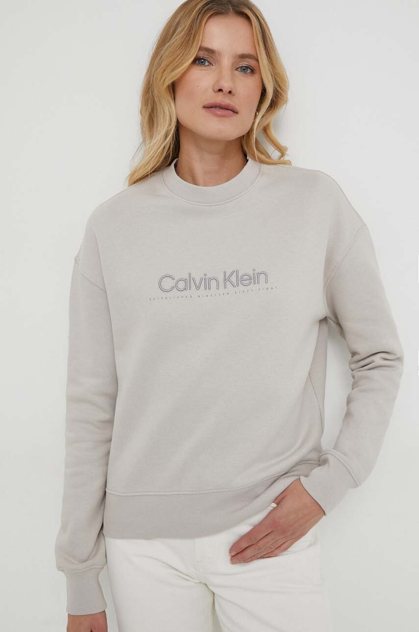 Mikina Calvin Klein dámska,šedá farba,s nášivkou,K20K206757