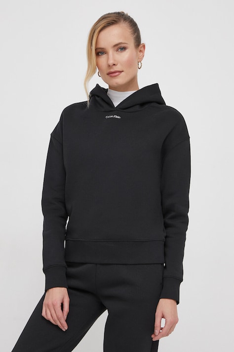 Mikina Calvin Klein dámská, černá barva, s kapucí, hladká, K20K206960