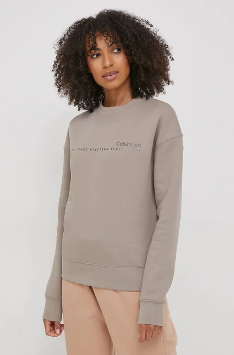 Calvin Klein bluza damska kolor beżowy z nadrukiem