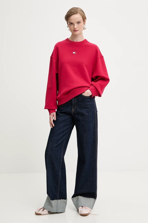 Tommy Jeans bluza bawełniana damska kolor bordowy z aplikacją DW0DW17325