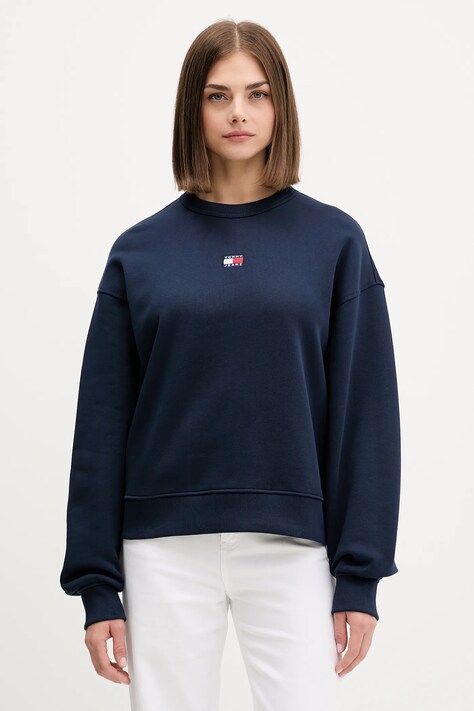 Βαμβακερή μπλούζα Tommy Jeans γυναικεία, χρώμα: μαύρο, DW0DW17325