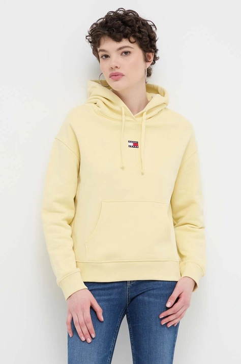 Tommy Jeans felpa in cotone donna colore giallo con cappuccio con applicazione