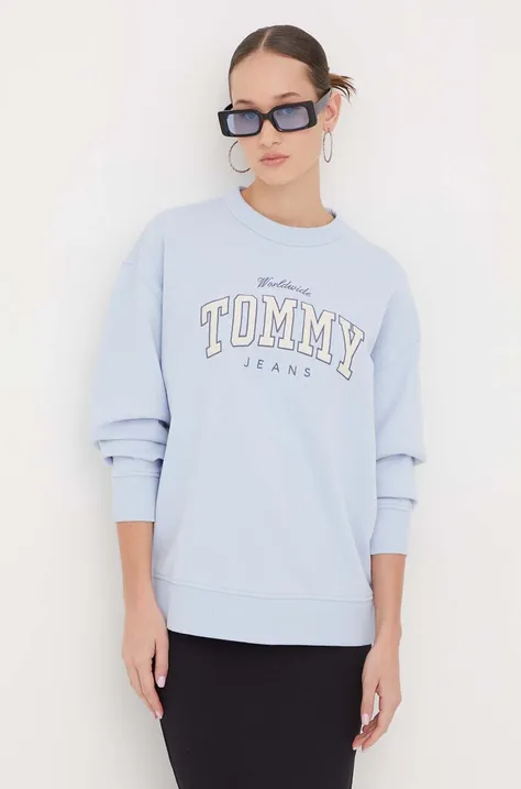 Tommy Jeans bluza bawełniana damska kolor niebieski z aplikacją