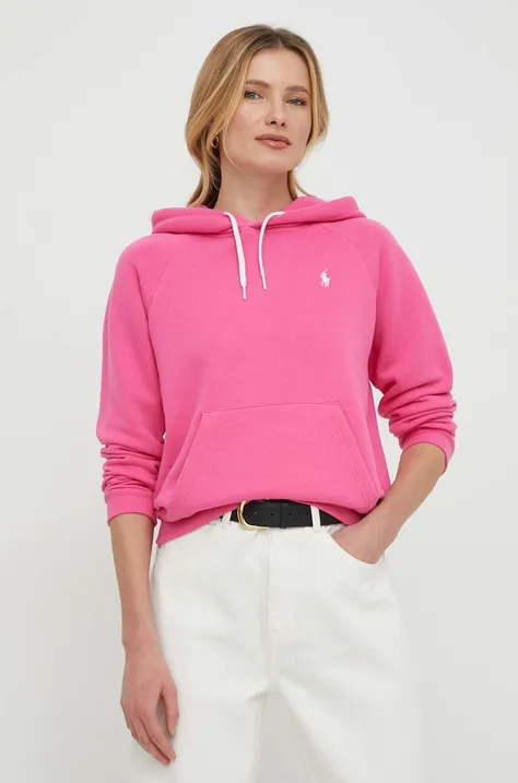 Кофта Polo Ralph Lauren жіноча колір рожевий з капюшоном однотонна
