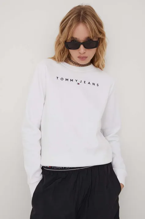Tommy Jeans bluză femei, culoarea alb, cu imprimeu DW0DW17323