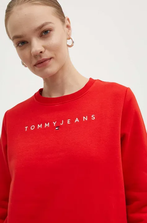 Mikina Tommy Jeans dámská, červená barva, s potiskem, DW0DW17323