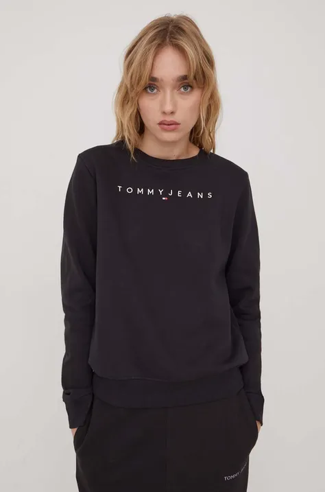 Tommy Jeans bluză femei, culoarea negru, cu imprimeu DW0DW17323