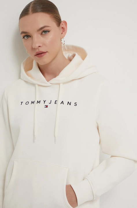 Dukserica Tommy Jeans za žene, boja: bež, s kapuljačom, s aplikacijom