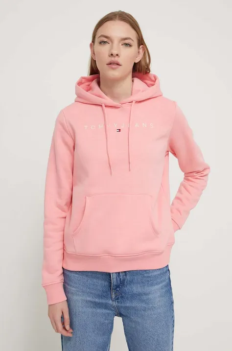 Кофта Tommy Jeans жіноча колір рожевий з капюшоном з аплікацією