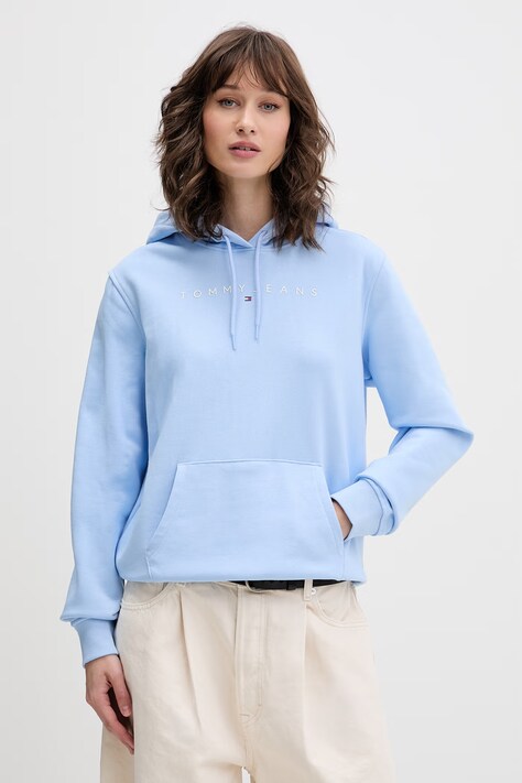 Tommy Jeans bluza z kapturem damska bawełniana z elastanem niebieska DW0DW17324