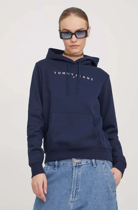 Mikina Tommy Jeans dámská, tmavomodrá barva, s kapucí, s aplikací, DW0DW17324