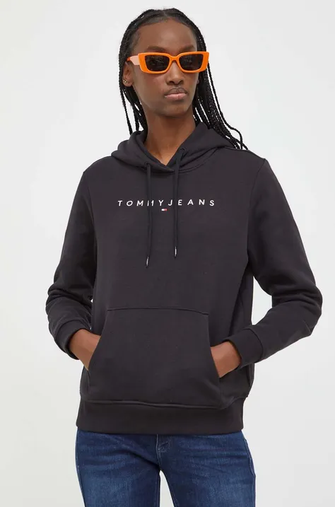 Кофта Tommy Jeans женская цвет чёрный с капюшоном с аппликацией