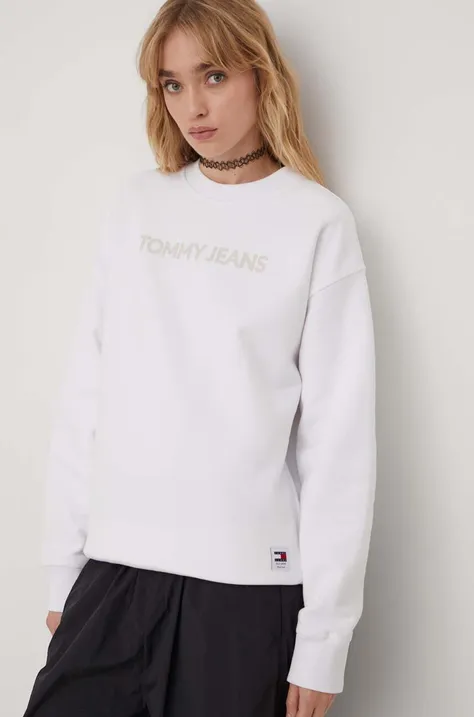 Βαμβακερή μπλούζα Tommy Jeans γυναικεία, χρώμα: άσπρο