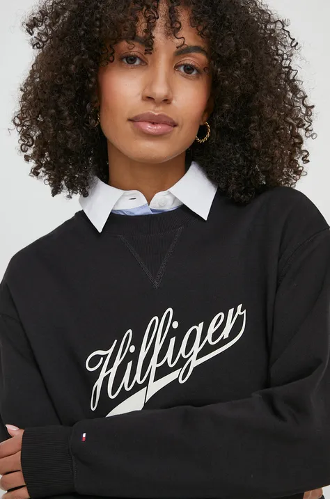 Βαμβακερή μπλούζα Tommy Hilfiger γυναικεία, χρώμα: μαύρο