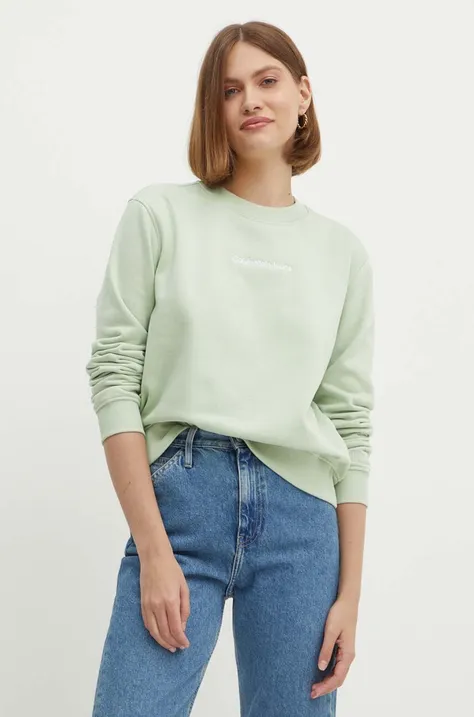 Calvin Klein Jeans bluza damska kolor zielony z aplikacją J20J222548